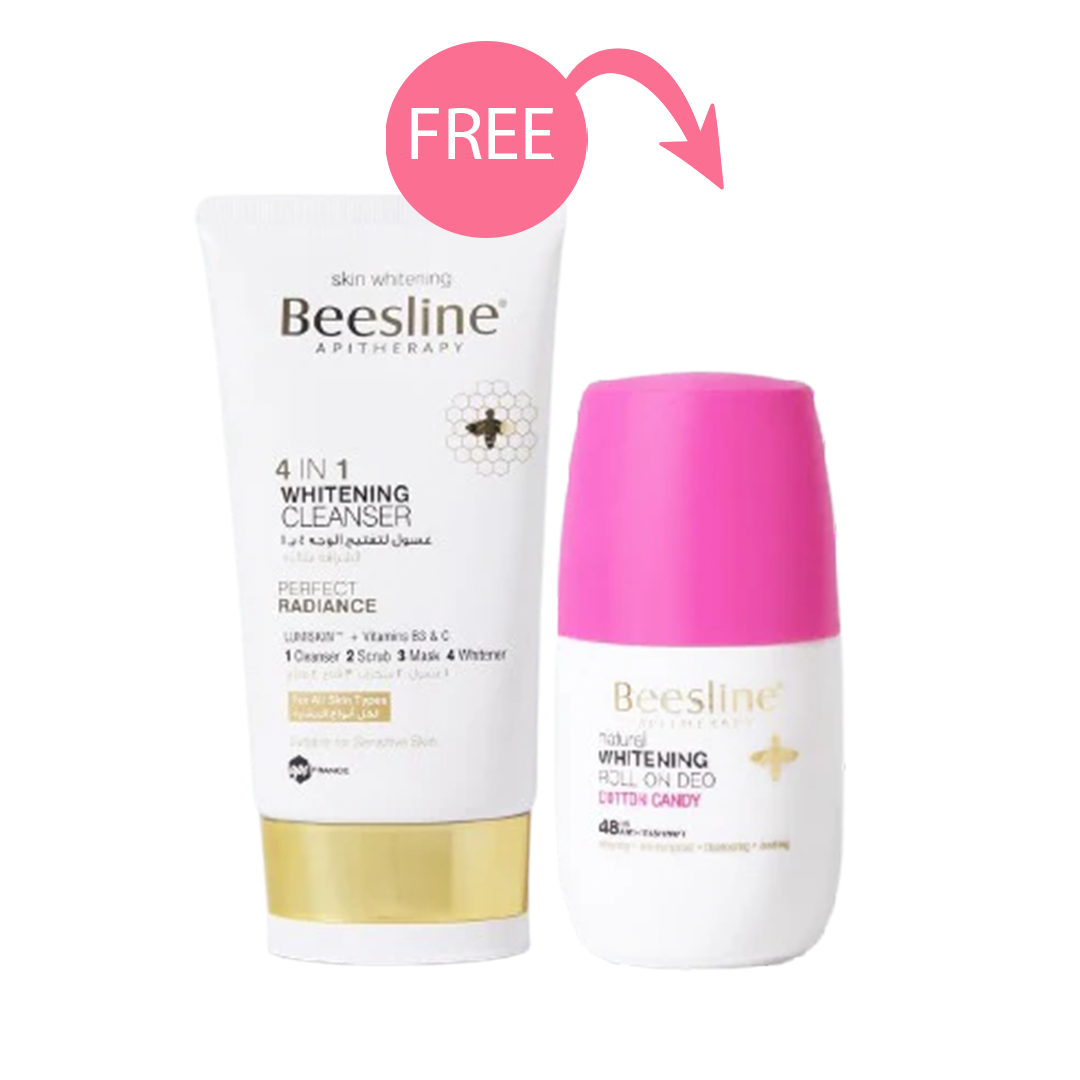 Beesline Whitening Roll-On 48hr Cotton Candy + 4in1 Whitening Cleanser 150ml